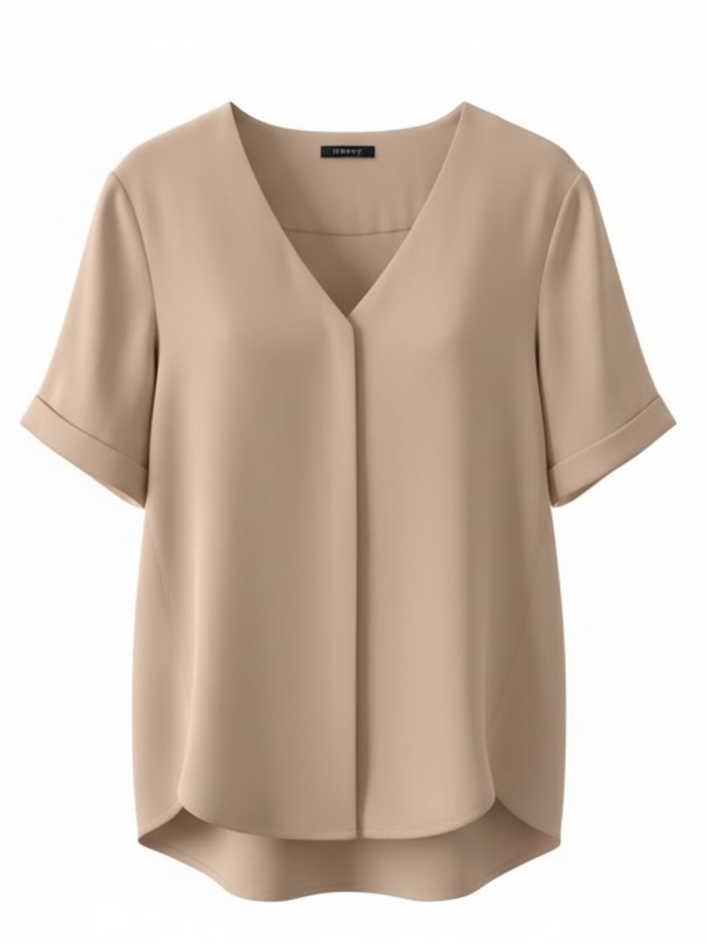 Theory Tan Short Sleeve Button Down Silk Napala Blouse Size Small